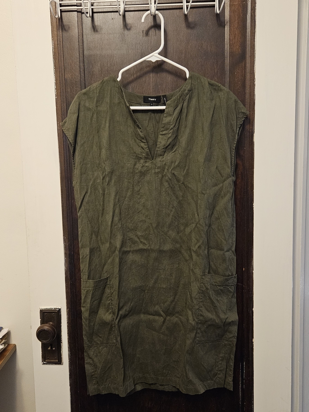 Theory Olive Green Cap Sleeve Linen Tunic Top